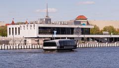 South River Terminal building and quay in Moscow on a clear day