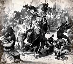 Historical mural depicting Schembartlauf festival in Nuremberg 1350