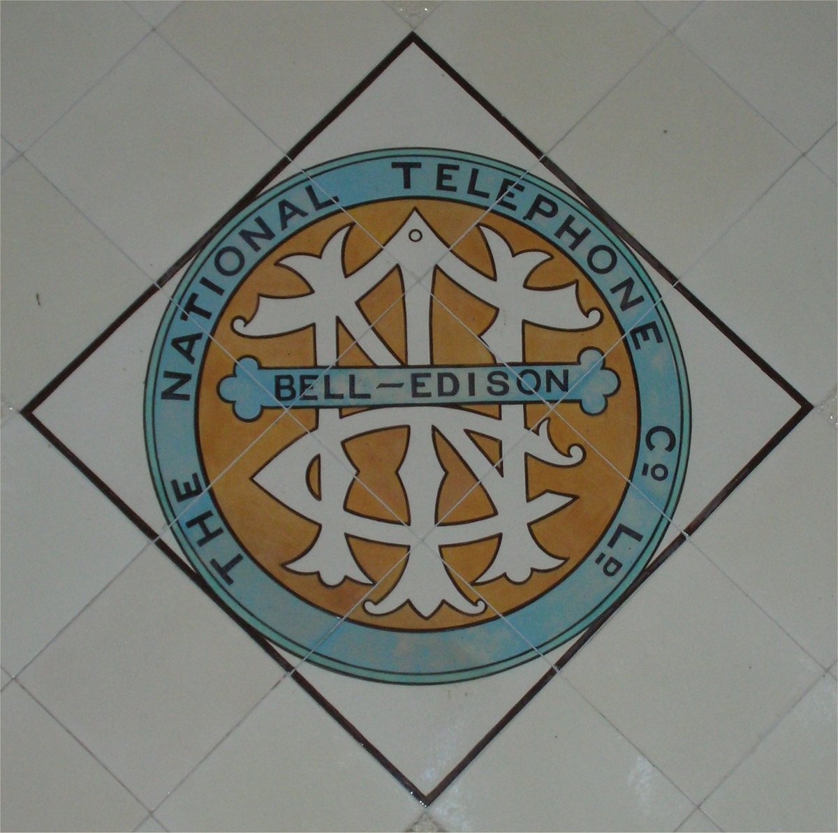 Bell Edison logo of the National Telephone Company on the porch of 17 & 19 Newhall Street, Birmingham