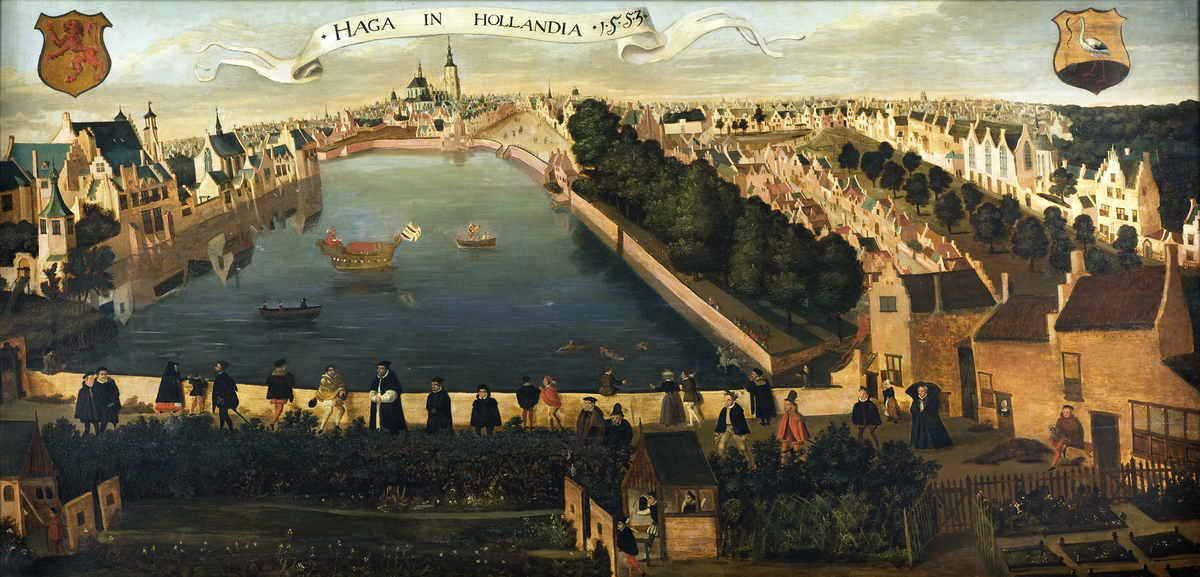 Hofvijver pond viewed from the shooting ranges of the Hague civic guard in The Hague