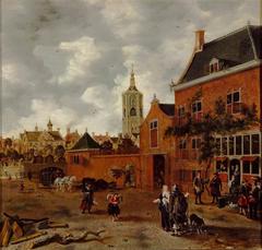 Historic Beest Street in The Hague with traditional European buildings and cobblestone pavement under evening sky