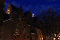 Grote Kerk illuminated at night in Den Haag Netherlands