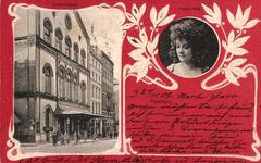 Old Thalia Theater in Hamburg with portrait of Käthe Franck-Witt from 1902 postcard