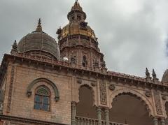 Mysore Palace at dusk with illuminated facade in Mysore Karnataka
