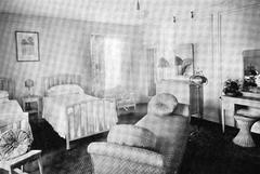 Ambassador Hotel bedroom in 1921 featuring vintage decor and furnishings