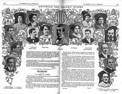 Group photo of Teatro Romea artists from 1909 featuring Andrea Huguet, J. Lapera, Carles Capdevila, J. Franch and others