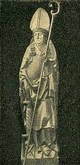 Portrait of Saint Erasmus, depicted in traditional bishop attire with a mitre and holding a crosier