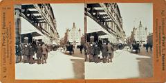 Amagertorv square in Copenhagen around the year 1900 with historic buildings and street activity