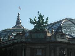 Tourists visiting Paris on June 18, 2005 with iconic city landmarks in the background