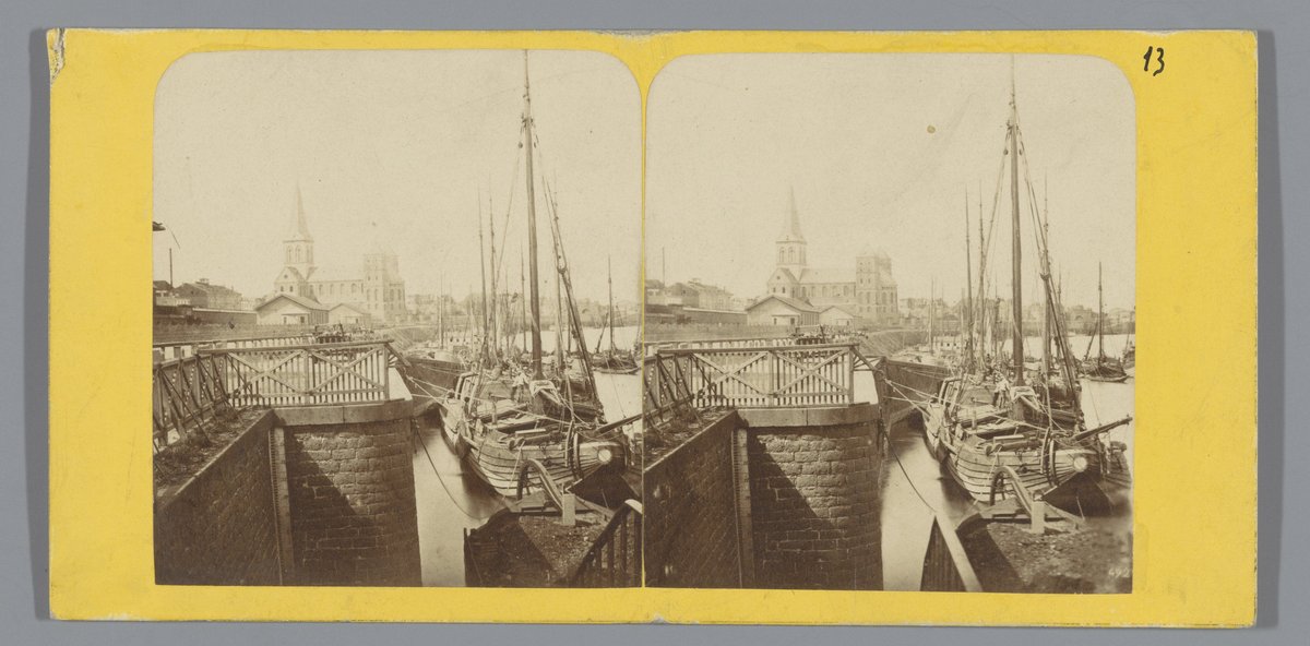 Stereoscopic photograph of Jetee Constantin and Cunibert Church in Cologne, Prussia, circa 1850-1880