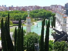 Barcelona Parc de l'Espanya Industrial with modern architecture, water features, and greenery