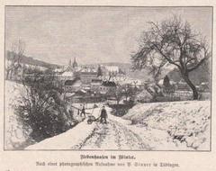 Bebenhausen village in winter wood engraving print from 1897