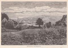 Distant view of Bebenhausen village, wood engraving from 1897