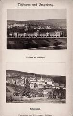 Tübingen and surroundings with 10th Württemberg Infantry Regiment barracks, Hohentübingen Castle, and city view from south, and Bebenhausen from south