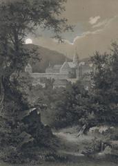 Bebenhausen at moonlight with detailed Farblithograph technique