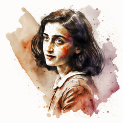Watercolour portrait of Anne Frank generated by Midjourney AI