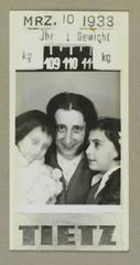 Edith Frank with daughters Anne and Margot in photo booth, Frankfurt, 1933