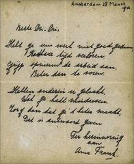 A handwritten poem by Anne Frank to a female friend, dated Amsterdam 28 March 1942