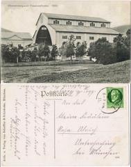 Historical black and white photo of Oberammergau Passion Play Theatre in 1910