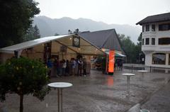 Crowd enjoying Heimatsound Festival 2014 outdoors with stage and city buildings in background