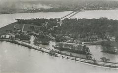 Aerial view of Belle Island showing surrounding water and land features