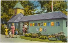 Entrance gate to Children's Zoo on Belle Isle in Detroit Michigan with brick pillars and decorative arch