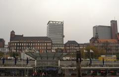 View of Hamburg city skyline from the river