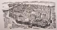 Bird's eye view of Delhi Citadel showcasing historic fort architecture with red sandstone walls and structures