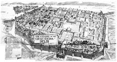 Aerial black and white view of Delhi Citadel with detailed structures and pathways
