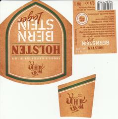 Holsten-Brauerei Bernstein Lager beer bottle label from 2019 showing neck, front, and back sides
