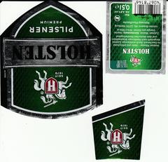 Holsten Pilsener beer label from Holsten Brauerei featuring neck, front, and back views in 2019