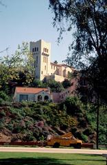 Southwest Museum building from Arroyo Seco Historic Parkway in Los Angeles surrounded by trees