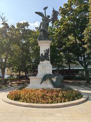 Honvéd statue at Buda Castle in Budapest under blue sky