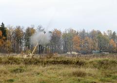 U.S. Army M109A7 Paladin and Croatian Panzerhaubitze 2000 howitzers firing live artillery during NATO Wawel Dragon exercise in Poland