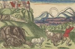 Illustration of Wawel Dragon from Cosmographia by Munster 1550 woodcut