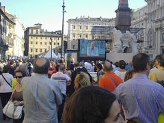 Moni Ovadia giving a speech at the Italian protest against the Berlusconi government in Piazza Navona on July 8, 2008