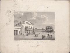 Antique engraving of the Theater in Wiesbaden cityscape from 1840
