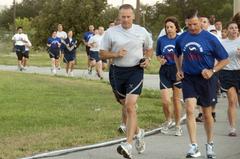 U.S. Air Force Maj. Gen. Byron Hepburn and Col. James McClain participating in 9/11 commemorative run at Joint Base San Antonio