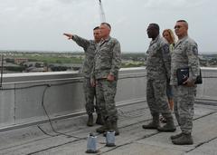 Maj. Gen. Byron Hepburn showing Maj. Gen. James McLaughlin the view of Kelly Airfield from Wilford Hall Ambulatory Surgical Center rooftop at Joint Base San Antonio-Lackland
