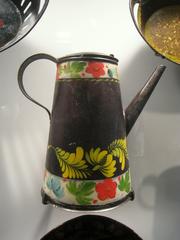Antique coffee pot from early 19th century, Pennsylvania, displayed at American Folk Art Museum NYC