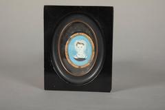Miniature self-portrait of Deborah Goldsmith Throop painted in watercolor on paper