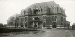 Historic railway station buildings at Amstelveenseweg on the new Haarlemmermeer route to Aalsmeer in Amsterdam, Netherlands, 1915