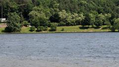 Brno Reservoir with naturist beach on a sunny day