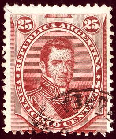 25 centavos stamp of Argentina featuring General Alvear from 1878 issue
