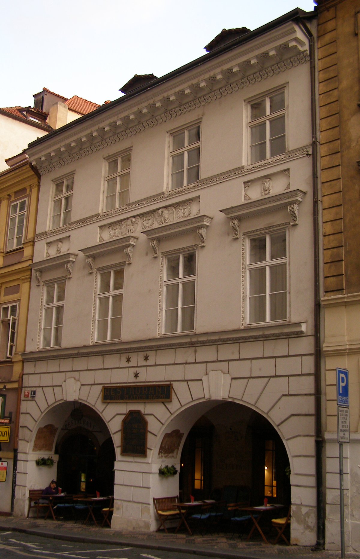 A historic building with distinctive architecture, Mešťanský dům U tří zlatých hvězd in Malá Strana, Prague