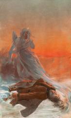 Painting Śmierć Anhellego by Witold Pruszkowski depicting a dramatic, sentimental scene of death