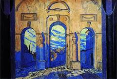 Scenic design sketch of 'Stone Guest' opera by A. Golovin, 1917