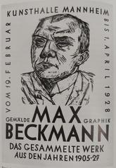 Art exhibition poster of Kunsthalle Mannheim 1928 featuring Max Beckmann's paintings and graphics including his self-portrait
