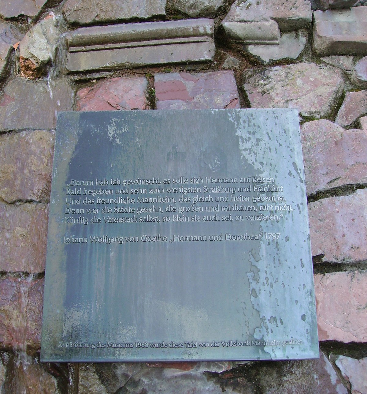 Goethe plaque in front of the Reiss Museum Mannheim