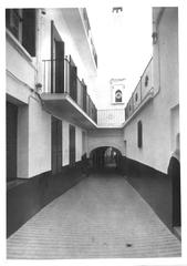 American Legation in Tangier showing historic 1820s ballroom over street archway and original building from 1821